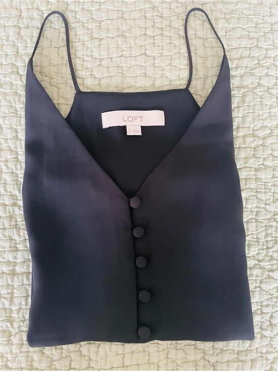 LOFT Tops - LOFT Black Satin Button-Front Cami